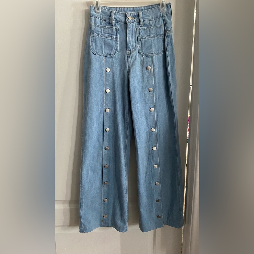 SHEIN Blue Flare Wide Leg Jeans